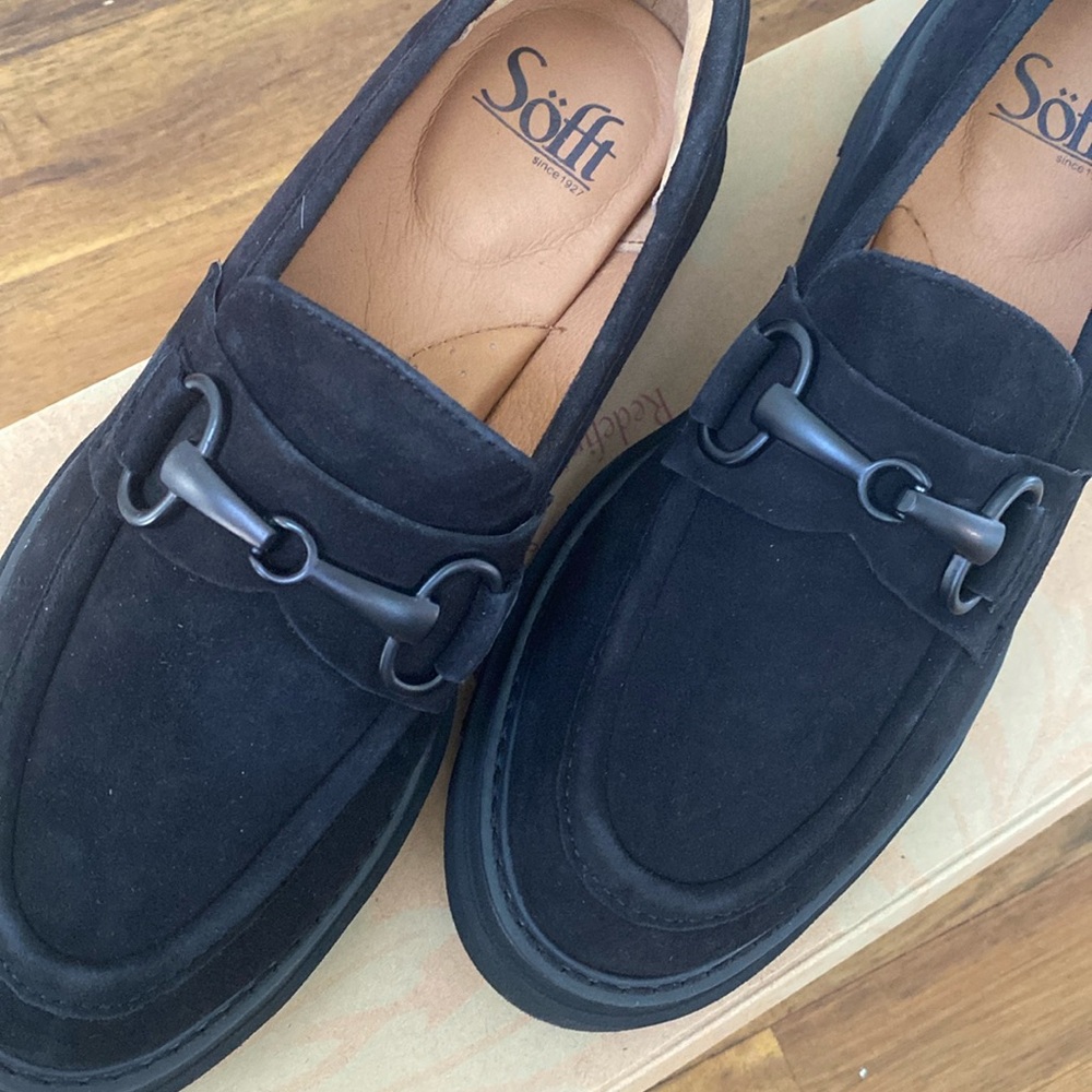 Sofft Satara Black Suede Loafers Sz 7 New